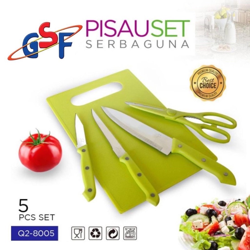 Pisau Dapur Set Pisau Daging 8pcs Stainless Steel Gunting Pisau Set Viral Serbaguna Knife Set GSF 1068