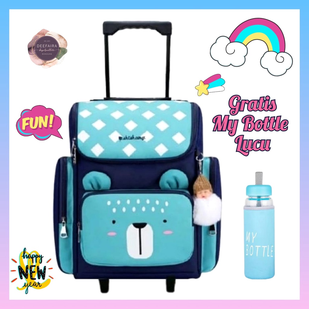 Tas Ransel Troli Anak Perempuan Beruang Gratis My B0ttle Lucu Untuk Anak Tk &amp; Sd