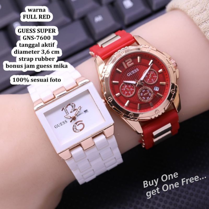 (Terima Cod)Jam Tangan Wanita Buy1/Get1 Mika/Gues Ring Tanggal Aktif Strap Rubber/Karet(Dikirim Jakarta)