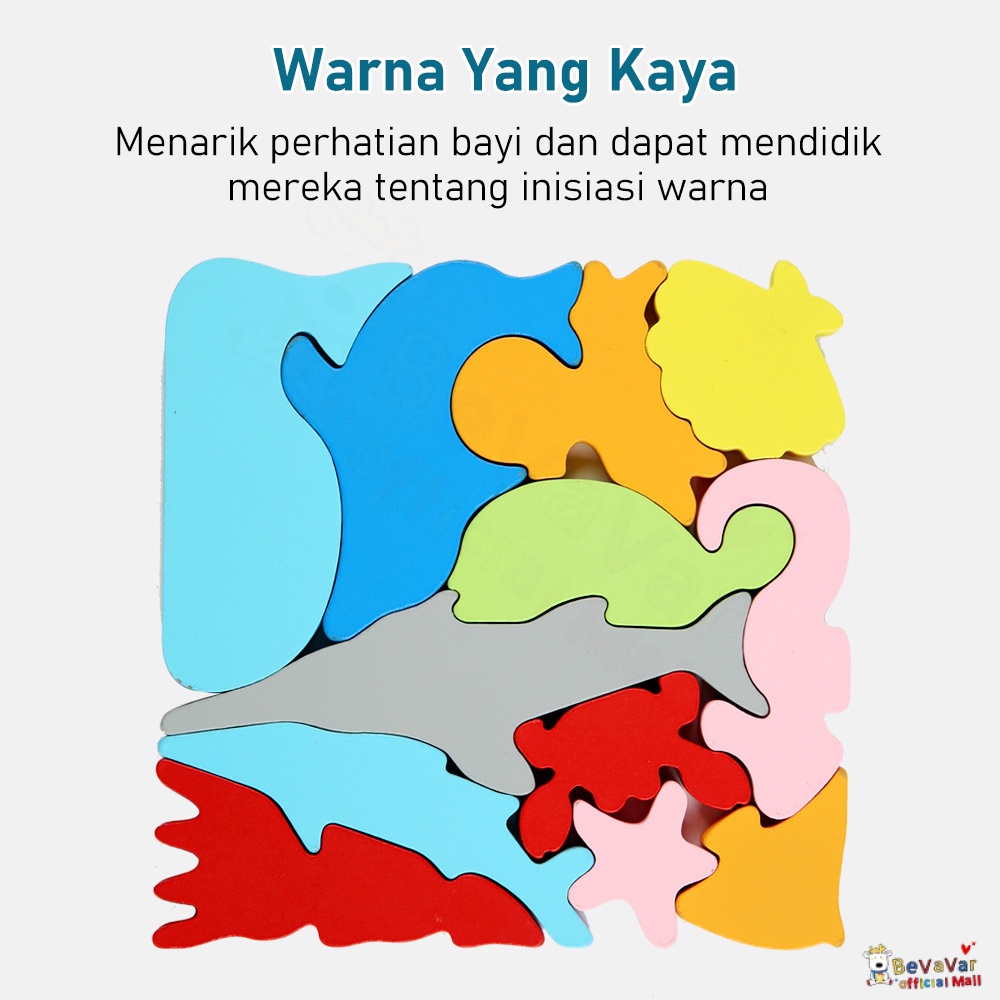 BEVAVAR Puzzle 3D Animal Angka Anak Puzzle Cocokkan Bentuk Kayu Anak Jigsaw Puzzle