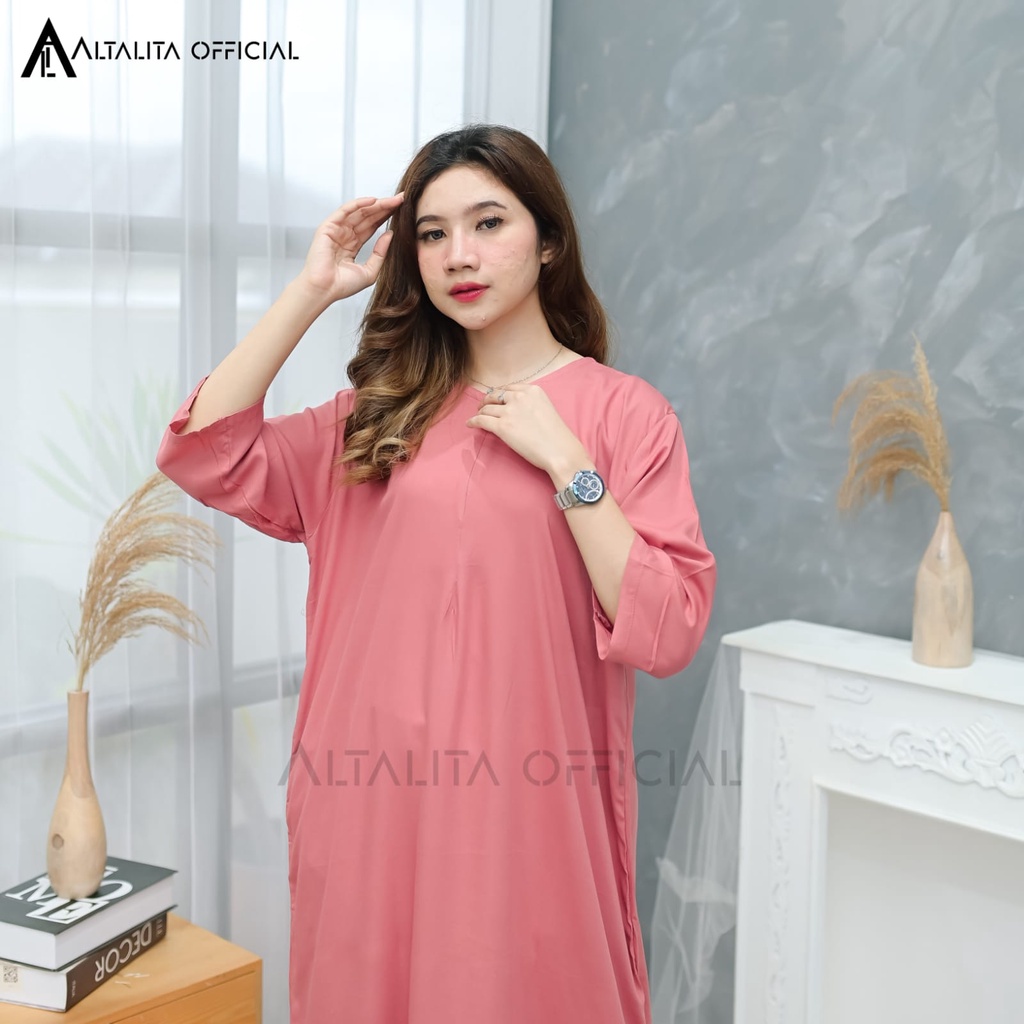 Altalita - Daster Rayon Busui Polos Semata Kaki Lengan Tangan Panjang 3/4 Longdress Busui Daster Gamis Rayon Polos Jumbo LD 120 Homedress Rayon Polos Lengan Panjang Bahan Adem Halus Tebal Premium