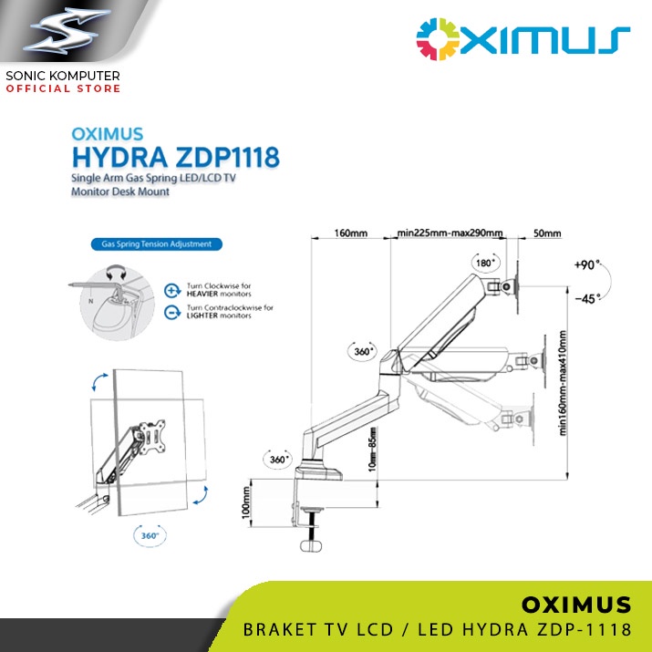 Bracket TV LCD Monitor Jepit Oximus Hydra ZDP1118 13&quot; - 27&quot;