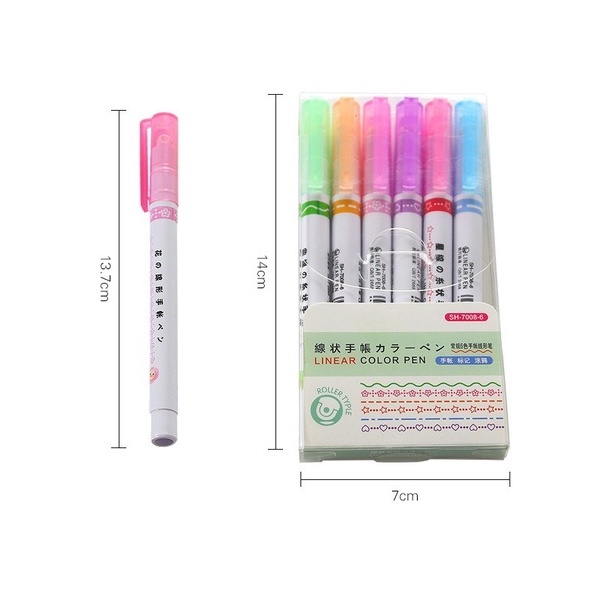 6 pcs Color Liner Pensil Pen Pena Garis Rol Warna Bermotif GMALL-ST0115