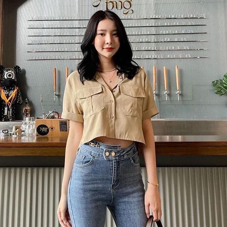 (RPA) KEMEJA SUZAN CROP TOP BLOUSE ATASAN WANITA LINEN PREMIUM