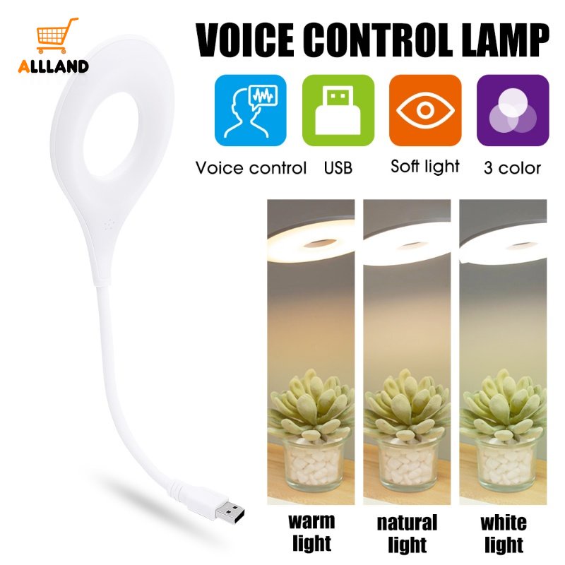 Kreatif Kontrol Suara Cerdas Bentuk Cincin Kontrol Suara Lampu Malam/ Lampu Selang Ditekuk Bertenaga USB/ 3mode Perlindungan Mata Yang Dapat Disesuaikan Lampu Baca