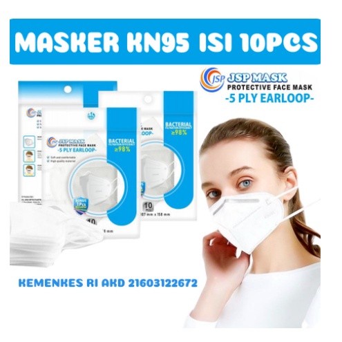 Masker Medis JSP KN95 5 PLY Protective Face Mask / KN 95 AKD KEMENKES RI Earloop Cantol Surgical 5 lapis murah