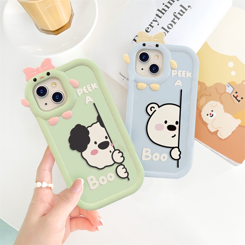 Redmi 10A 10C Note 11 Pro Note 11S 9C 9A 10 9T 9 Note10 5G 10s Note9 Note9S Note8 Poco X3 NFC M3 Pro Case Bow-knot Monster Lens Cute Peek a Boo Bear Puppy Shockproof Cover RIXUAN