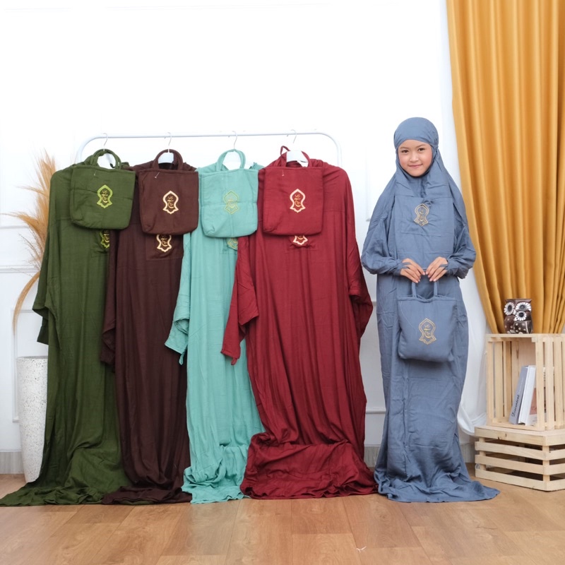 Mukena Anak Usia 6-9 tahun Terompah Terusan Bali Polos Warna Mukenah Hadramaut Rayon