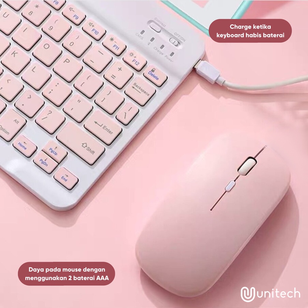 Paket 2 in 1 Wireless Bluetooth Keyboard Gen 2 Dan Mouse Set Lightweight Portable Support Android IOS Samsung Xiaomi Huawei Ipad Oppo Realme (Harga Sudah 1 paket)