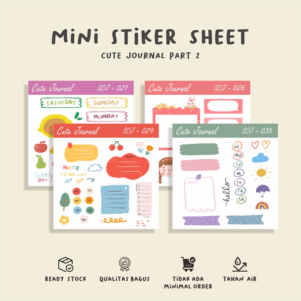

scrapbook/mini stiker sheet/CUTE JOURNAL 2/waterproff/bisa cutting/stiker hp/tumbler/murah