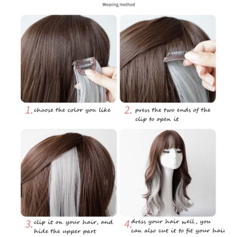 Papaozhu Rambut Extension Highlight Gelombang Panjang Sintetis Dengan Klip Wig Potongan Rambut Keriting Tahan Panas Untuk Wanita Perempuan