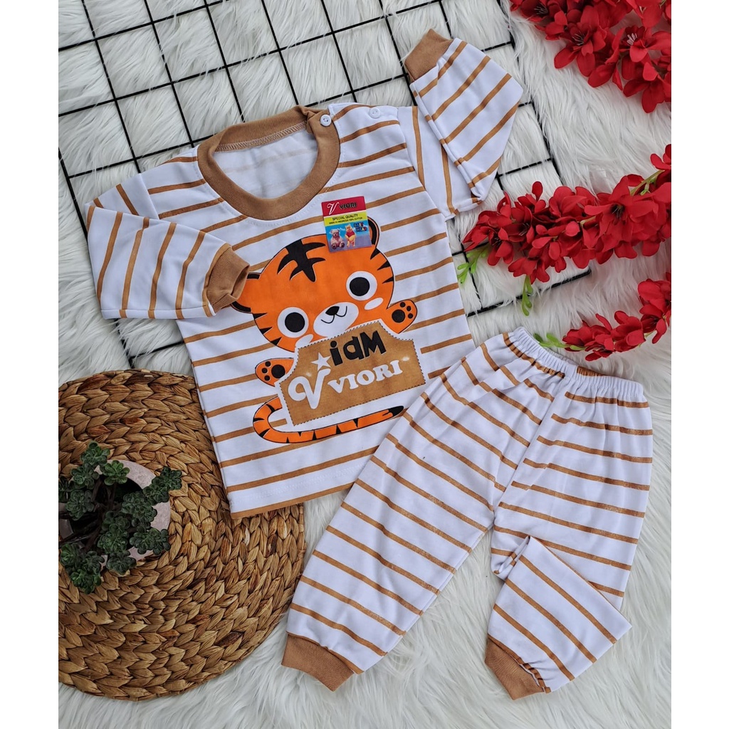 stelan baju bayi laki laki perempuan lucu murah motif MACAN SALUR PANJANG 3-18 bulan
