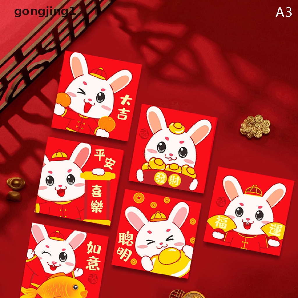 Ggg 6Pcs Year Of The Rabbit Spring Festival Tahun Baru Menebal Amplop Merah Lucu Beruntung Money Packet Amplop Merah Imlek Untuk Tahun Baru Greegs ID