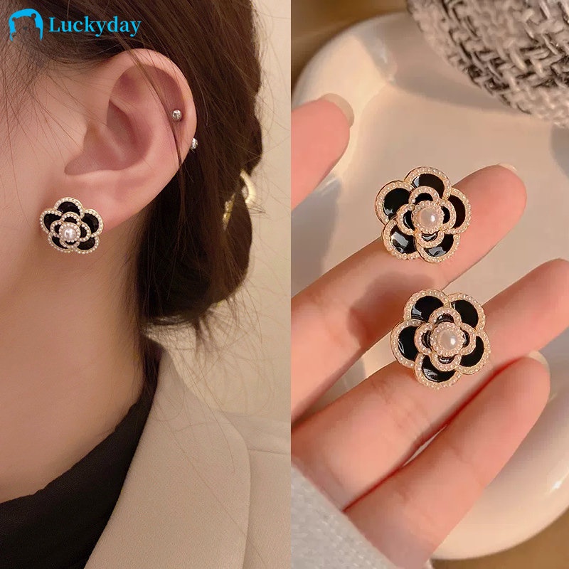 YEEZII Anting Tusuk Camellia Mutiara Elegan Kamelia Fashion Hypoallergenic Piercing Earring Earings Emas Untuk Perhiasan Aksesoris Wanita