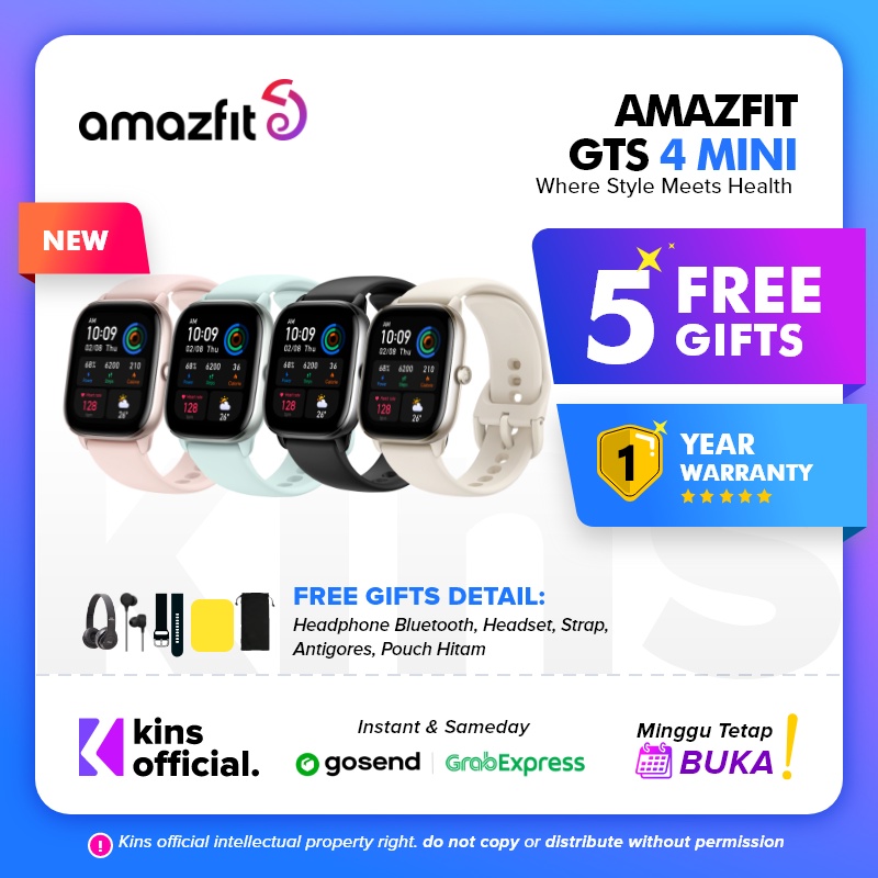 Amazfit GTS 4 Mini Smartwatch 1.65’’ AMOLED GPS SpO2 120+ Sports Modes