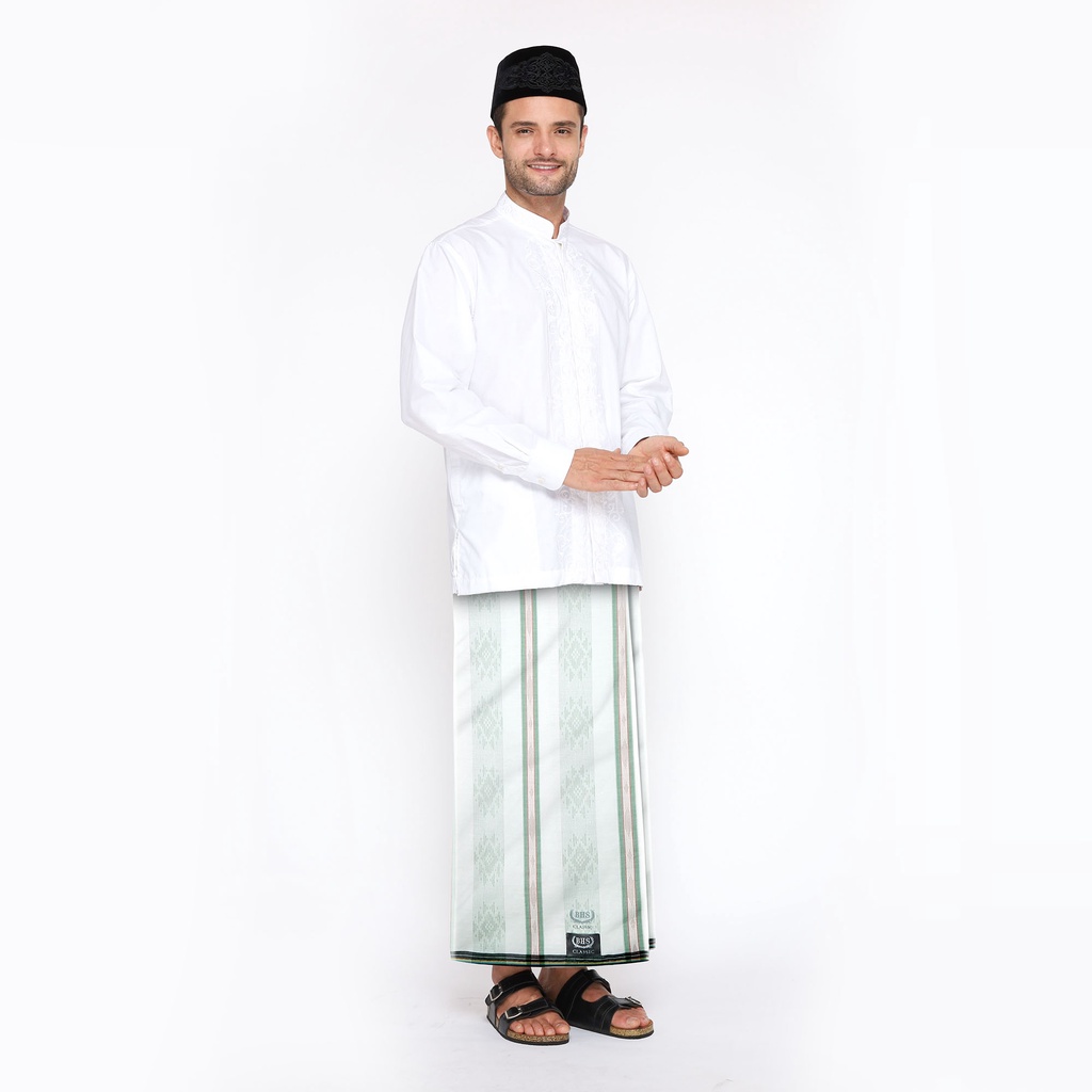Sarung BHS Classic Silver Motif Kawung Dobby Putih Hijau 02