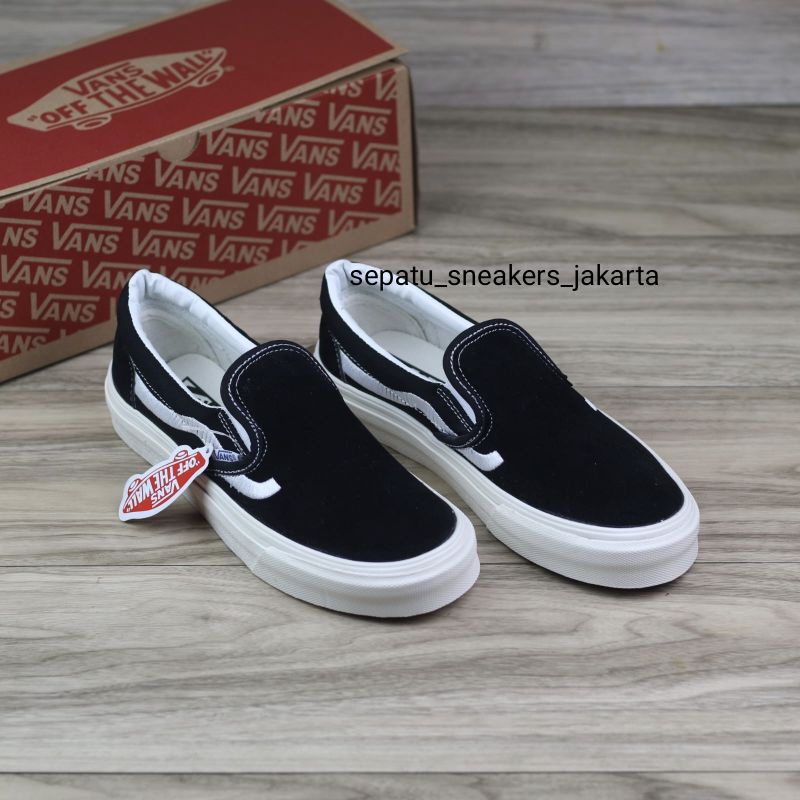 Sepatu Slip On Hitam Putih List Putih Og Waffle DT Murah