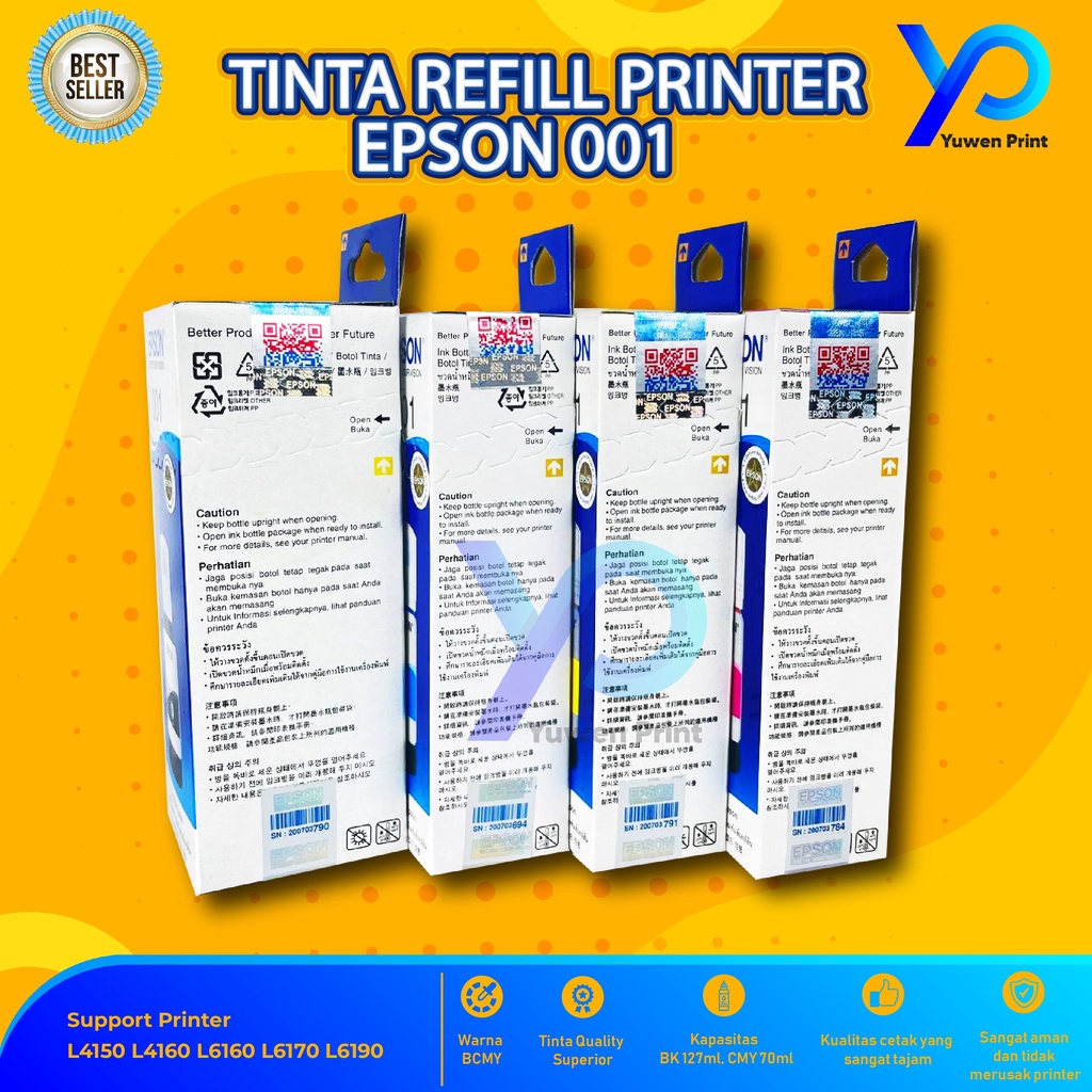 Tinta Epson 001 Black For Printer 4150 L4160 L6160 L6170 L6190 Warehouse Sale