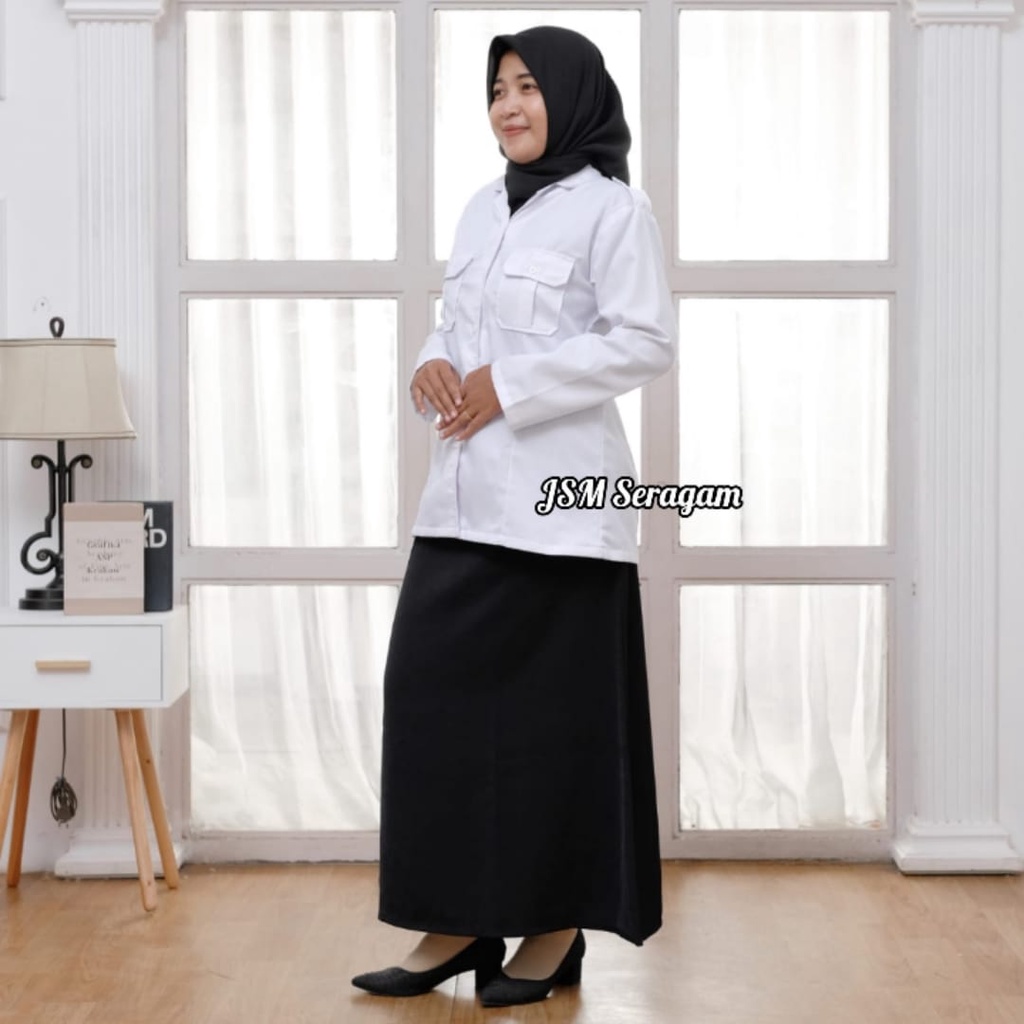 Baju Dinas Putih Jumbo Super Jumbo PDH Putih Wanita Saku Atas