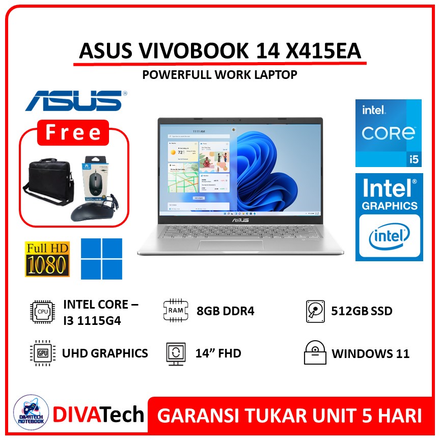 Asus Vivobook 14 X415EA/F415EA i3 1115G4 8GB 512SSD 14" FHD Windows 11