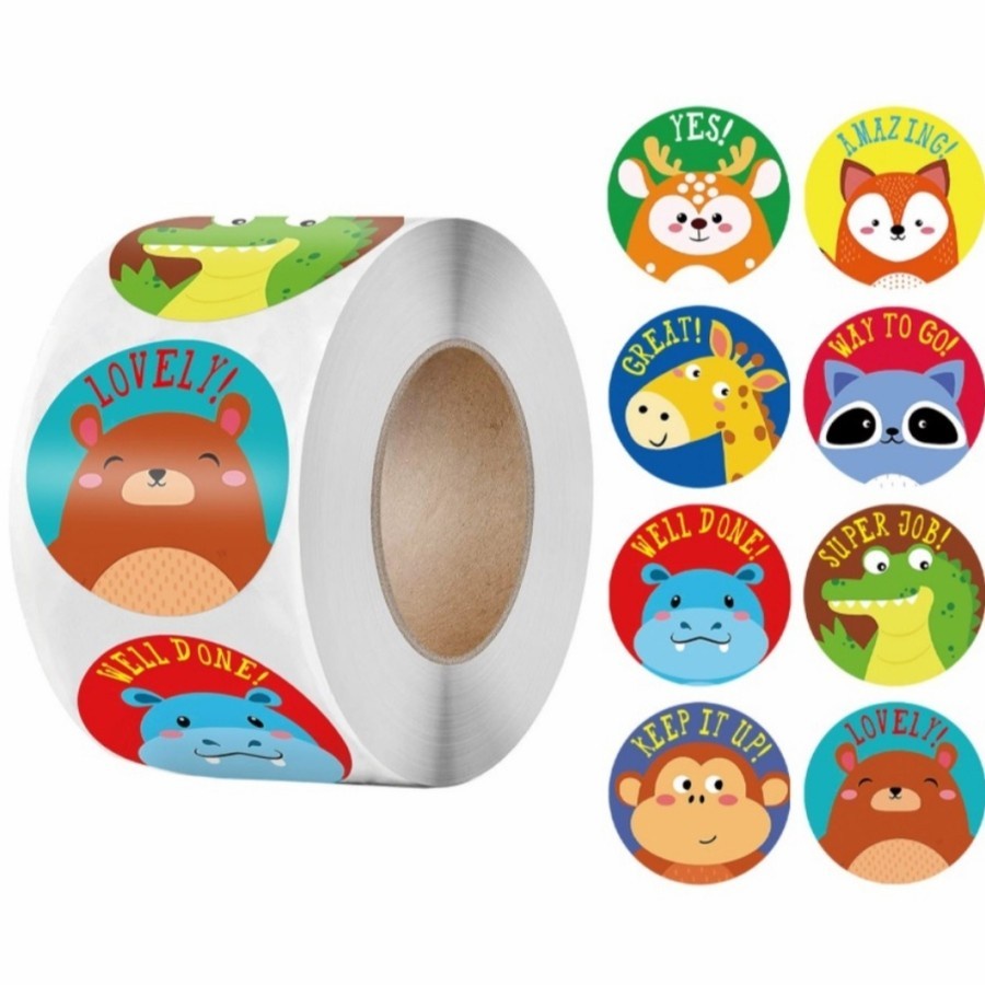 

500 pcs Stiker Label Reward semangat untuk anak motif animal kartun / Label stiker kartun lucu / stiker hadiah bulat inspirasional anak-anak / stiker motivasi reward / stiker anak anak / sticker (1roll isi 500 sticker)