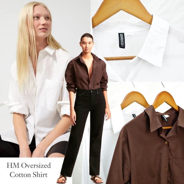 Terbaru H*M Oversized Longsleeve Shirt Kemeja Blouse Wanita Lengan Panjang Ori