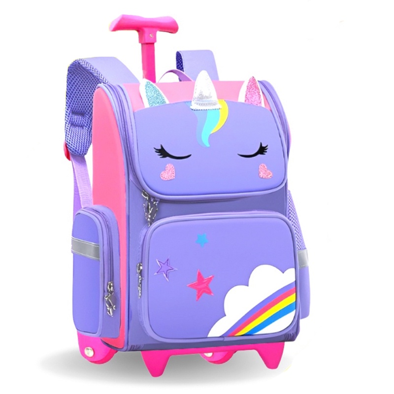 Tas Ransel Troli Anak Perempuan SD Karakter Unicorn Tas Sekolah Import Ransel Troly 3D Emboss Tas Anak Cewe SD Timbul