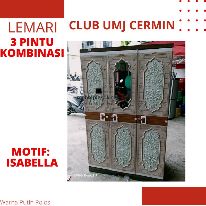 Lemari Gantung Lipatan / Lemari Plastik 3 Pintu/ Lemari Baju UMJ Kaca