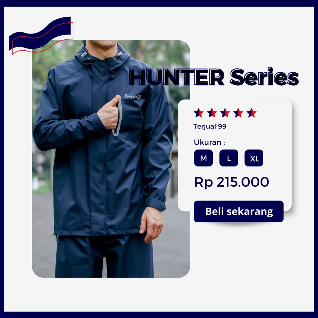 Jas Hujan Raincoat TWINS19 Original Waterproof Hunter Series Bahan 3 layers fabric import