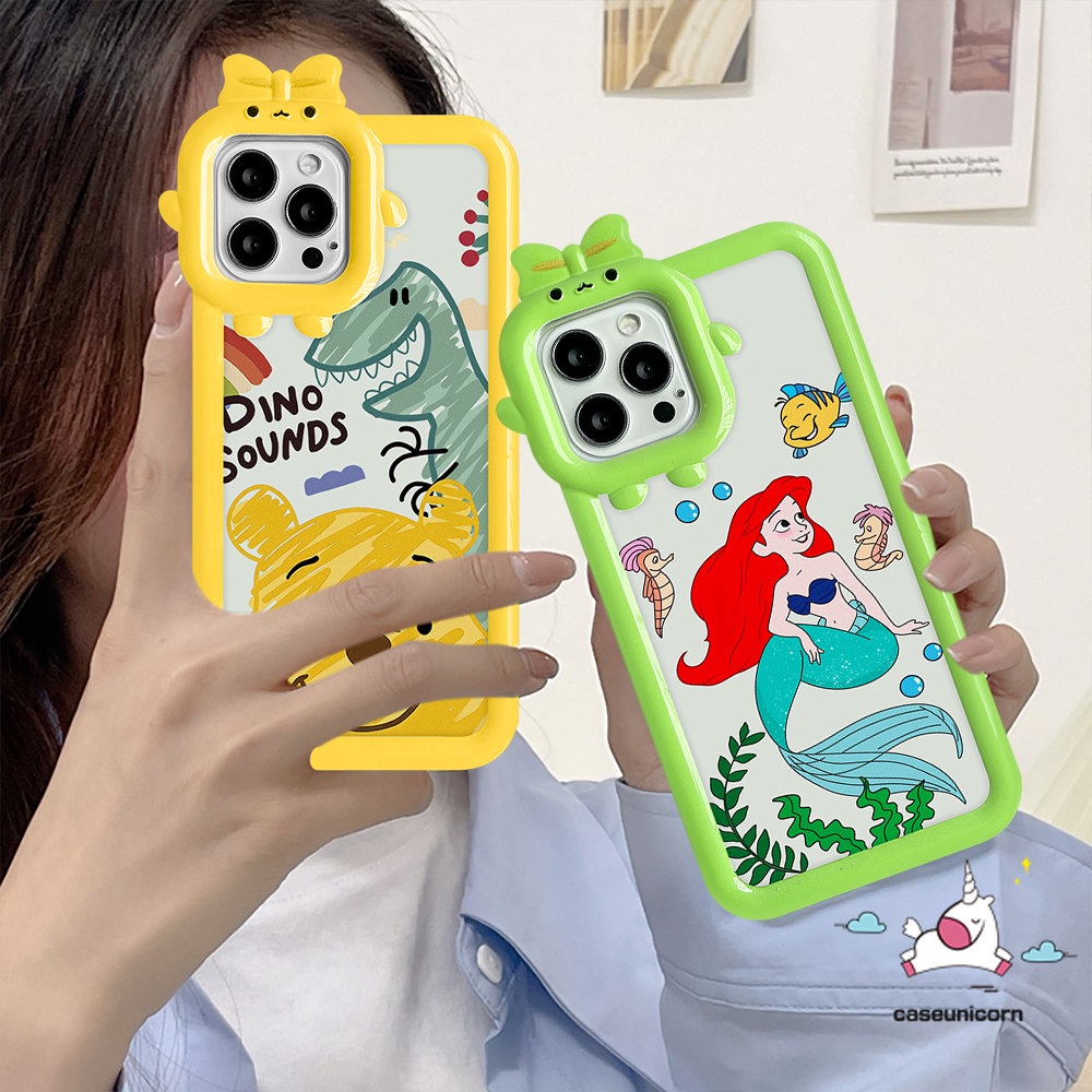 IPHONE Casing Lensa 3D Bow-knot Monster Kecil Kompatibel Untuk Iphone11 13 12 14 Pro Max8 7 6s 6 Plus XR XS Max 14 Plus X SE 2020siku Kartun Mermaid Lucu Winnie the Pooh Dinosaurus Soft Cover