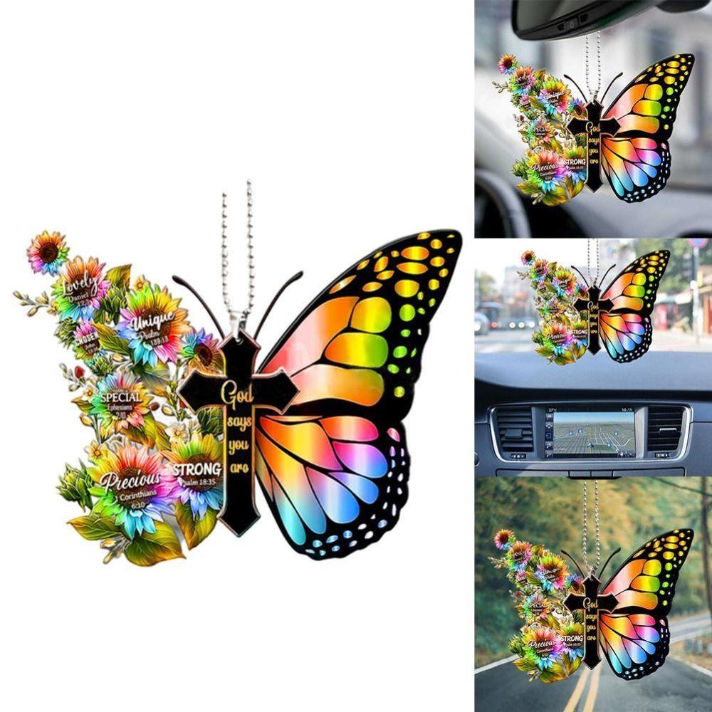 Suyo 2 Pcs Kupu-Kupu Salib Gantung Liontin Fashion Hadiah Terbaik Gadis Wanita Spion Ornamen