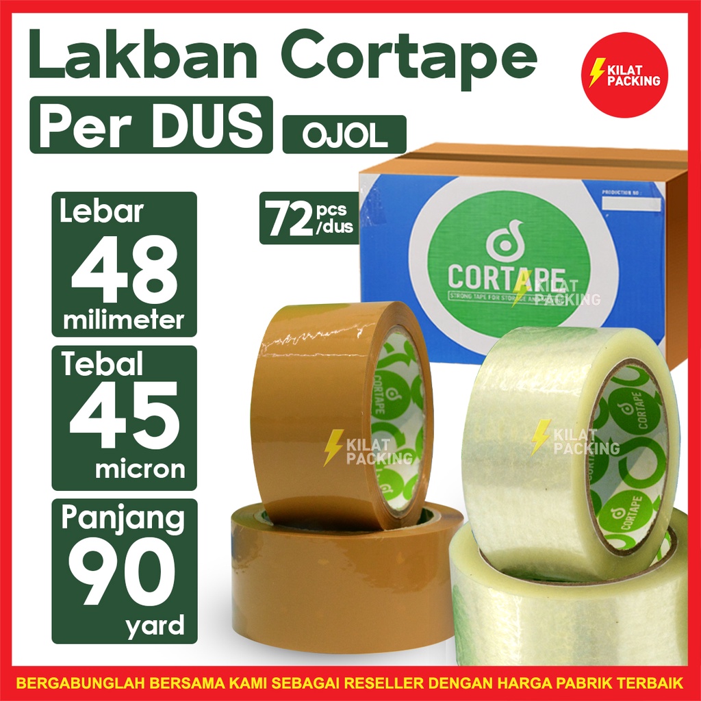 

Lakban / Plakban Cortape Ekonomis Ukuran 48 mm x 90 yard TERMURAH PER DUS - GOJEK/GRAB