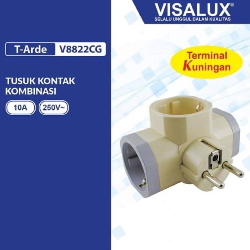Steker T Arde Visalux | Colokan 3 Lubang Kombinasi V8822CG