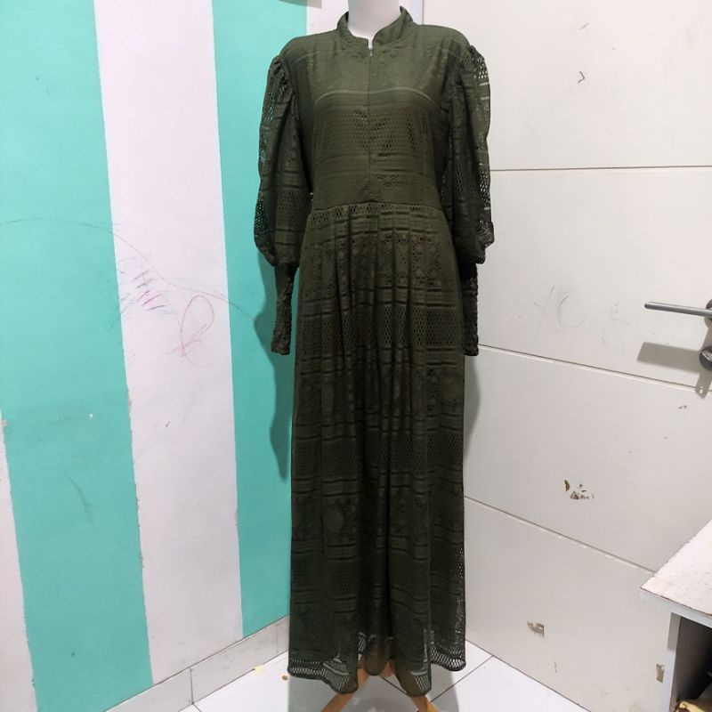 Gamis Dress Gaun Pesta Kondangan Brukat Army Masih Baru Busui