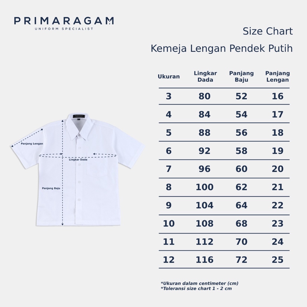 Primaragam Kemeja Putih Polos Lengan Pendek Ospek Magang Sekolah Sd Smp Sma Laki Perempuan