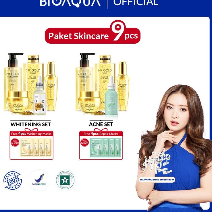 ❄Paling Popular BIOAQUA kecantikan perawatan set skincare paket 9pcs whitening brightening penghilan