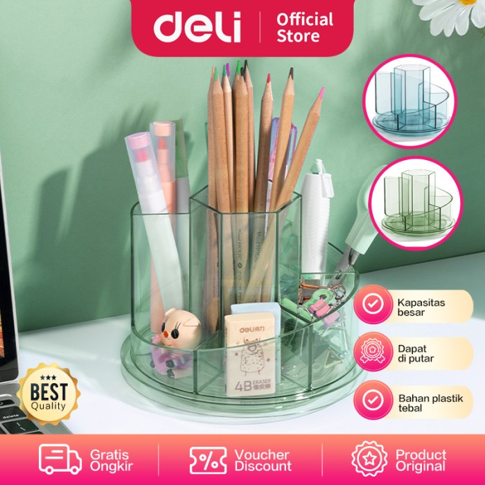 

✨NEW✨ - Deli Pen Holder / Rak Tempat Pulpen Pensil 7 Sekat Dapat Di Putar 8943 - Hijau