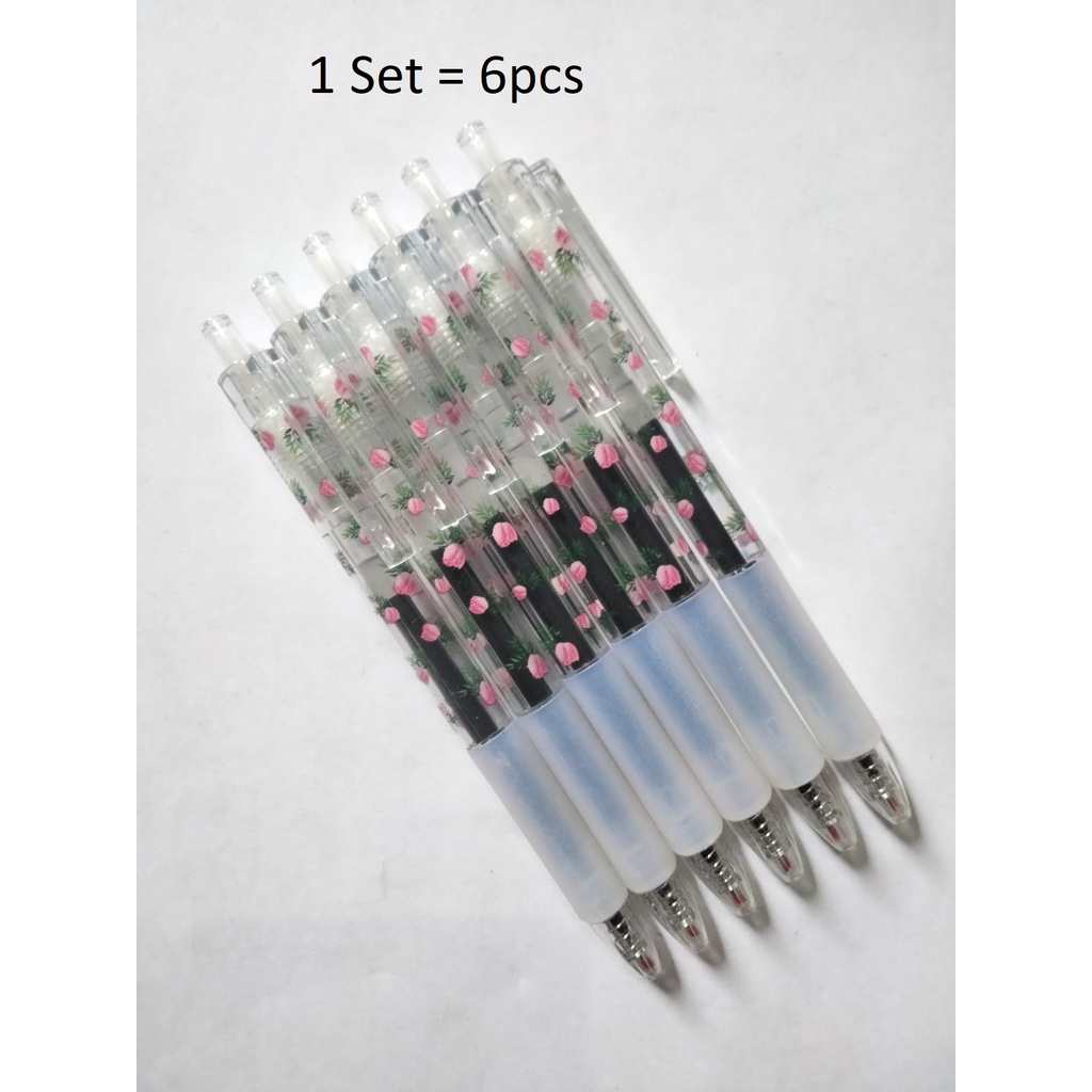 6pcs Pen Pena Pulpen Cetek Cetekan Gel Motif Bunga GM-ST0093