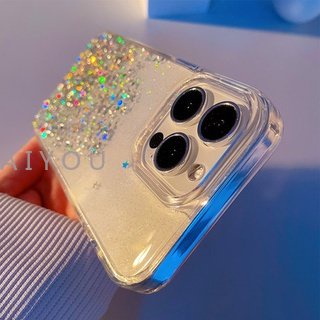 IPHONE Casing Ponsel Glitter Bening Sequin Gradasi Mewah Untuk Iphone11 12 13 14 Pro MAX Mini XR X XS 7 8 Plus Soft Cover TPU Transparan