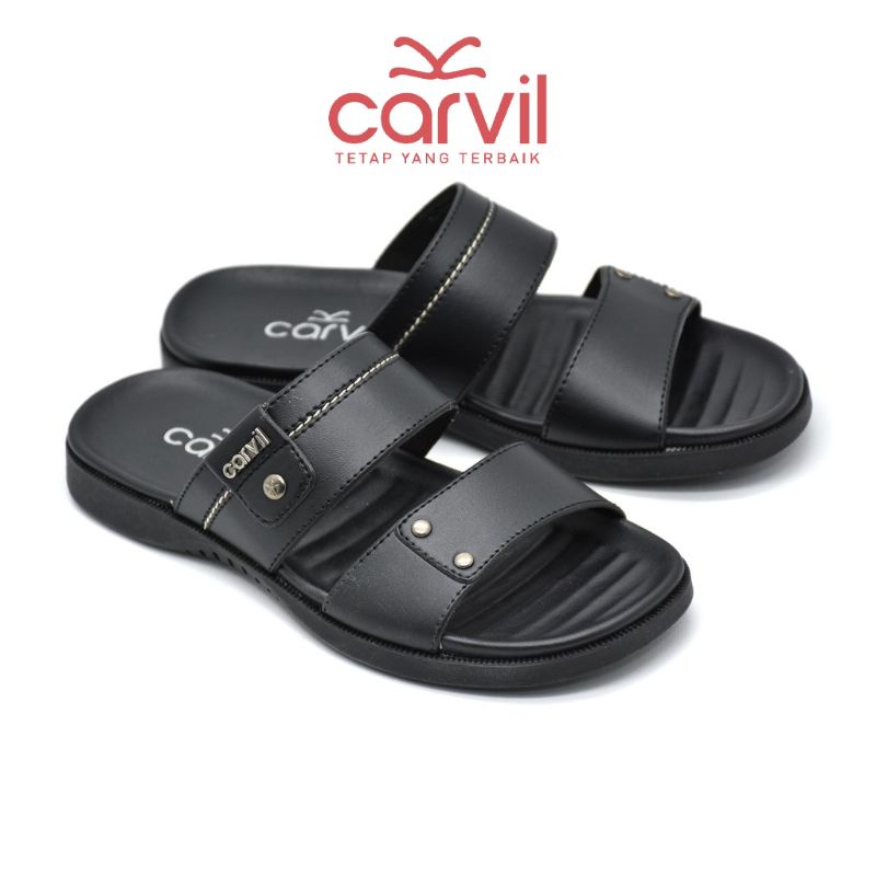 CARVIL Sandal Pria Slop Sendal Original selop Warna Black Hitam