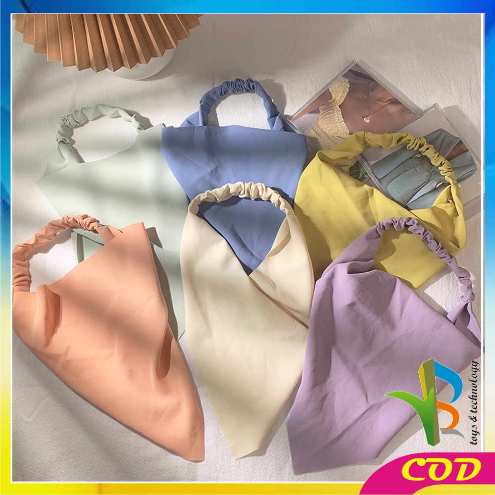 RB-C511 Bandana Segitiga Bahan Satin Korean Style / Headband Wanita Katun Motif Polos / Triangle Woman Scraf