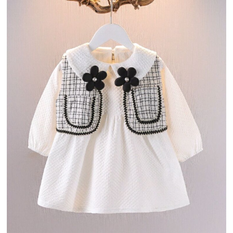 dres putih bayi 2 in 1+rompi gaun bayi korea