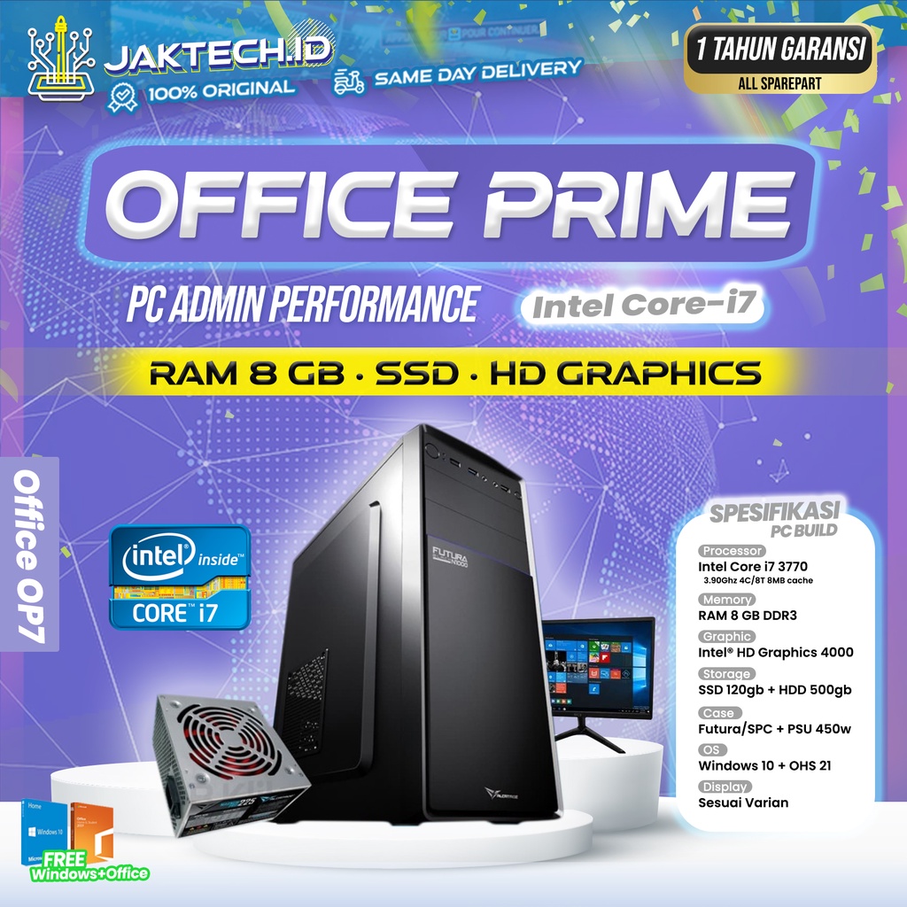 PC Rakitan Core i7 Paket Office Lengkap / 8GB / SSD / PC Admin 22 Inch