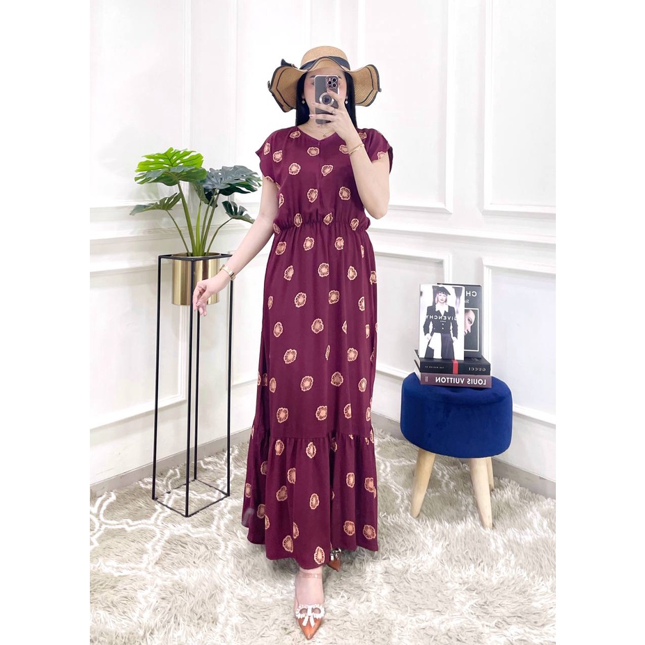 Runa Dress Panjang Wanita Bahan Rayon Motif Daster Semata Kaki