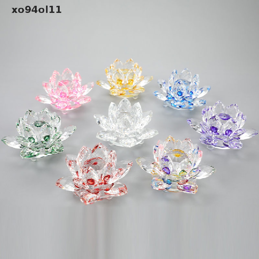 Xo 80mm Kristal Lotus Bunga Kerajinan Tangan Kaca Paperweight Fengshui Ornamen OL