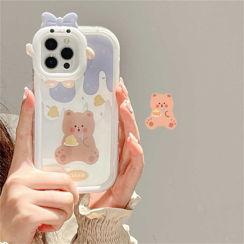 IPHONE Case Fashion Kompatibel Untuk Iphone11 12 14 XR 6 6S 78 Plus 13 Pro Max14 Plus 11Pro MAX X XS MAX SE 2020kotak Lensa Monster Kelinci Lucu Beruang Indah Pasangan Lembut TPU Bening Cover BY