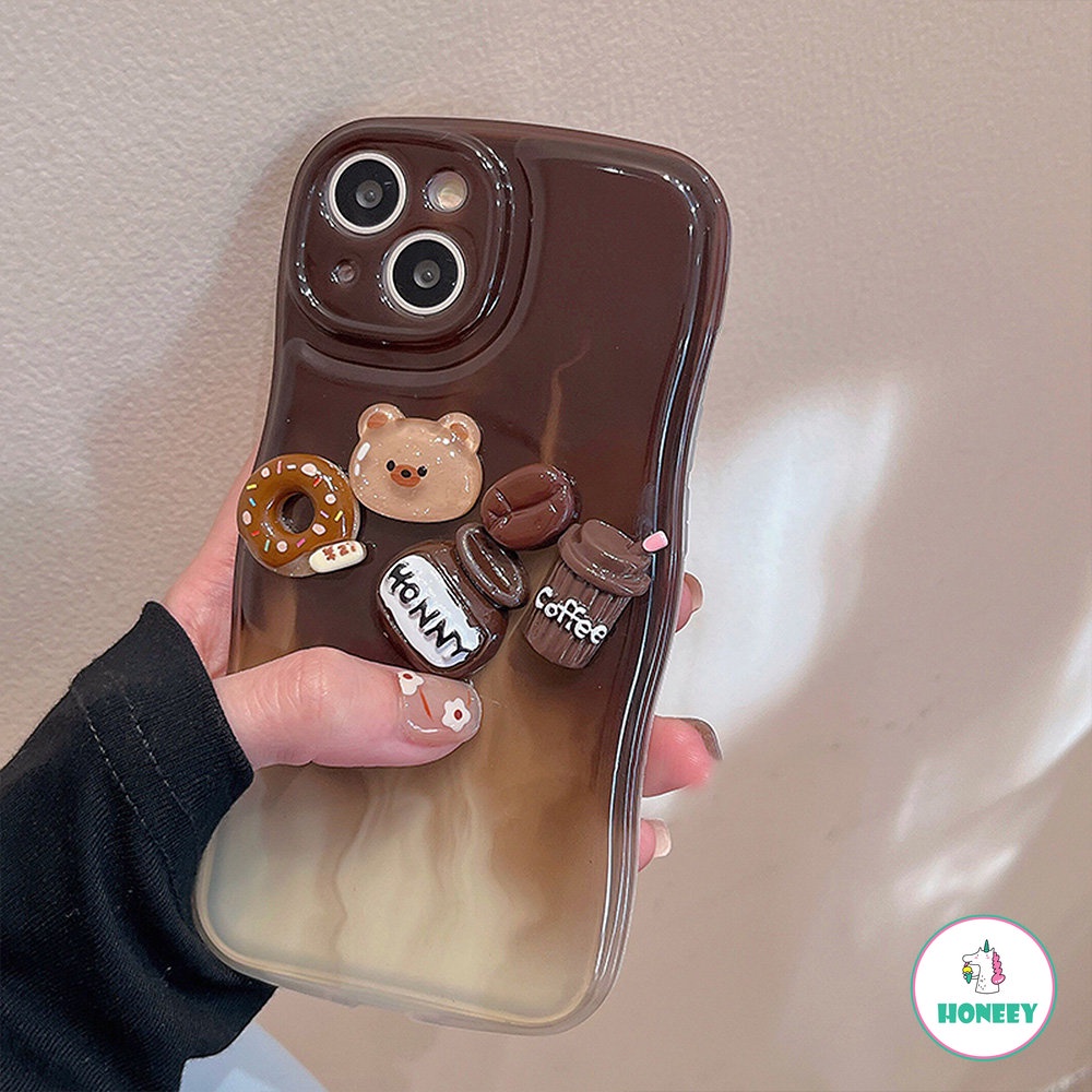 IPHONE Yummy 3D Donat Cangkir Kopi Beruang Coklat Casing Ponsel Kompatibel Untuk Iphone14 13 12 11 Pro Max Shockproof Lembut TPU Belakang Ponsel Cover