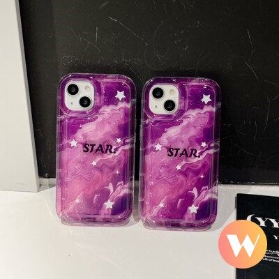 IPHONE Airbag Shockproof Phone Case Kompatibel Untuk Iphone11 13 12 14 Pro Max XR 7Plus 8Plus 6Plus X XS Max Ins Fashion Gradient Starry Sky Mewah Lembut Tpu Penutup Belakang