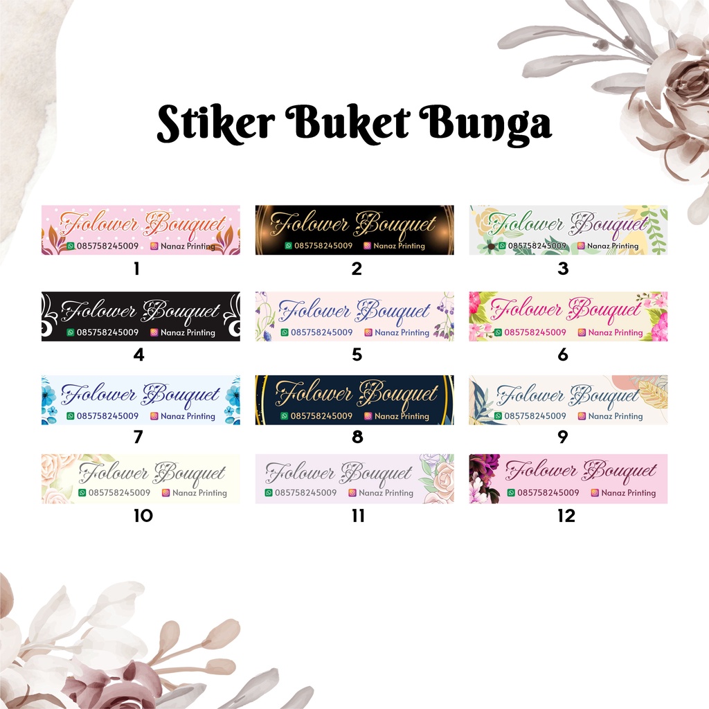 Jual Stiker Bunga / Buket / Bouquet / Flower Bisa Pakai Nama Sendiri