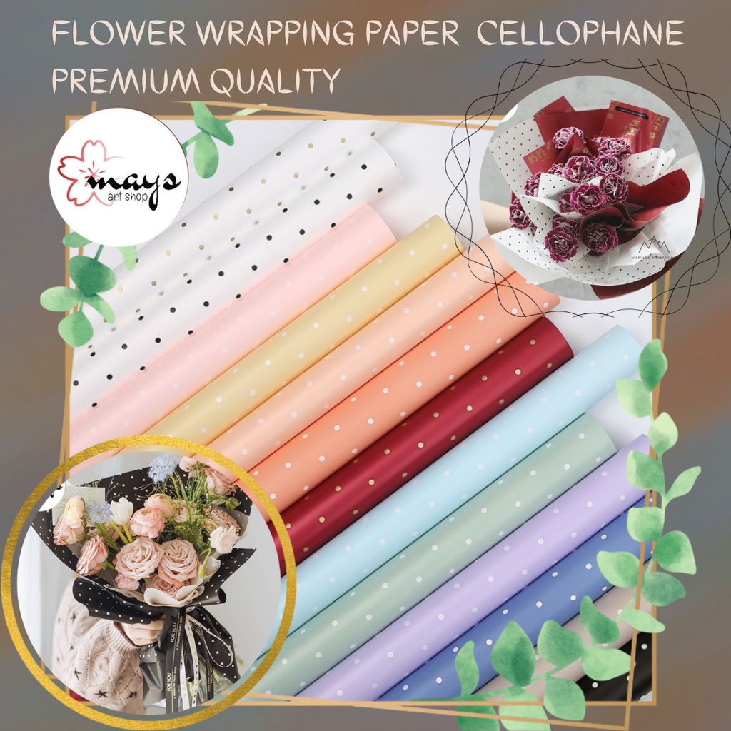 

[3 Lembar Polkadot] Kertas Buket Bunga Cellophane - Flower Wrapping Paper Dot Style - Flower Wrap Dot Style Bungkus Kado Bucket Bunga Bouquet Korea Style OPP 58 x 58 cm Korean Murah- Kertas Kado Gift Craft Hampers Florist